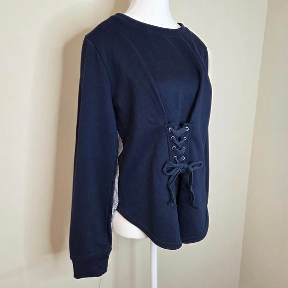 WALTER BAKER Navy Blue‎ Corset Lace Up Sweatshirt Top Women's Medium - Picture 2 of 5
